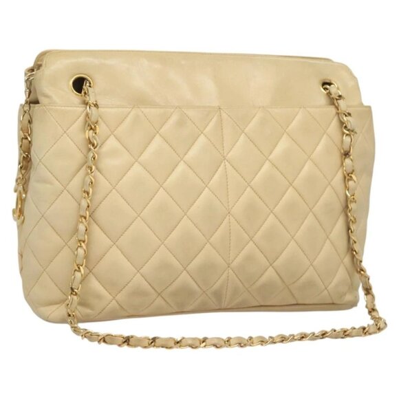 CHANEL Matelasse Chain Shoulder Bag Lamb Skin Beige Gold CC Auth bs27415 - Picture 1 of 16
